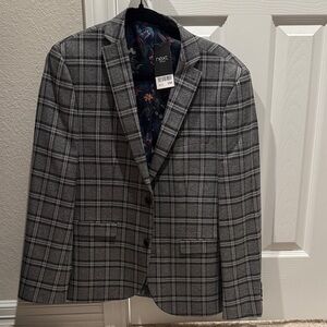 Next Men's Gray Checkered Blazer